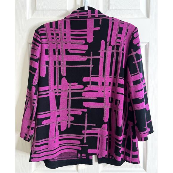 MING WANG Purple Black Abstract Soft Knit Tailored Blazer Jacket Sz L - Picture 7 of 12